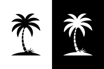 Black Vector Palm Tree Icon Silhouette for Tropical Design