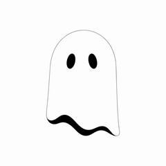 Simple White Ghost Illustration with Black Details for Halloween Decoration and Spooky Themed Designs, perfect for invitations, cards, or digital marketing materials