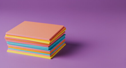 Stack of colorful sticky notes on a vibrant purple background creating contrast