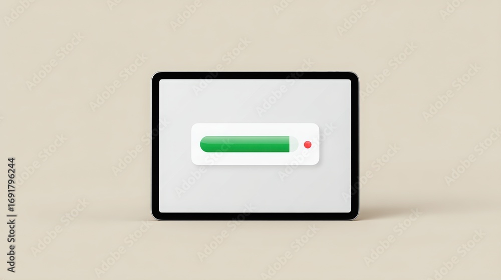 Poster battery level indicator showing charging status with a green bar and red light on a neutral backgrou