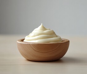 mayonnaise in a simple wooden bowl