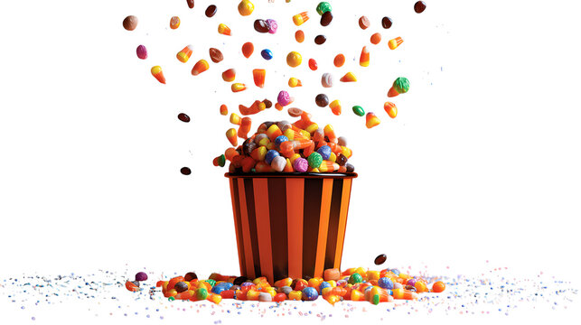 Overflowing Halloween Candy Bucket, isolated on transparent background