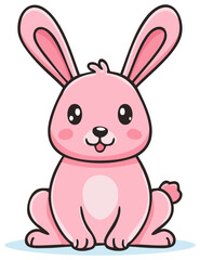 Obraz premium Cute pink bunny rabbit cartoon character sitting with a happy smile