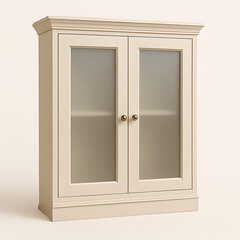 Cream Colored Cabinet With Frosted Glass Doors And Brass Knobs cupboard furniture isolated on a transparent background