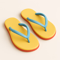 Pair Of Yellow Flip Flops With Blue Straps On White Background sandals footwear isolated on a transparent background