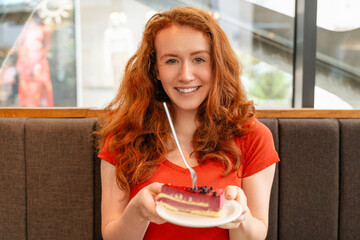 Enjoying a delicious dessert in a cozy cafe with a bright atmosphere during a sunny afternoon