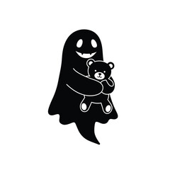 Black ghost hugging teddy bear icon vector