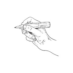 line drawing of a hand holding a pen
