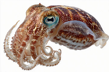 Fototapeta premium calamaro: giant squid, tintenfisch, vibrant cuttlefish on white background, camouflage, cuttle fish