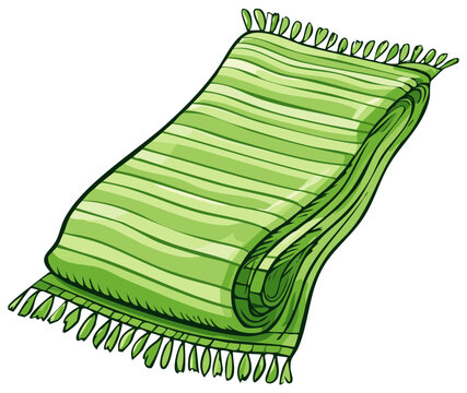 Folded Green Striped Towel with Fringes: Cozy Fabric Blanket, Relaxing Comfort