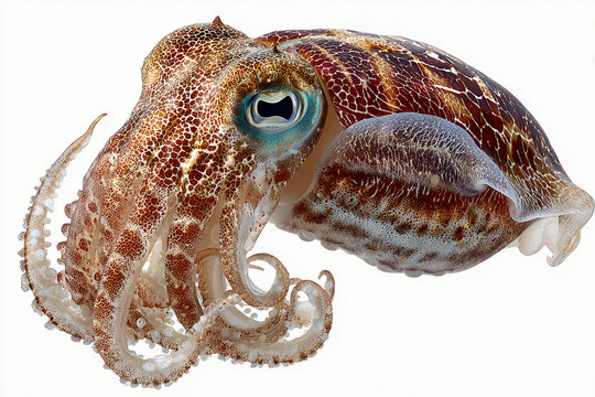 calamaro: giant squid, tintenfisch,  vibrant cuttlefish on white background, camouflage, cuttle fish