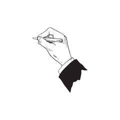 line drawing of a hand holding a pen

