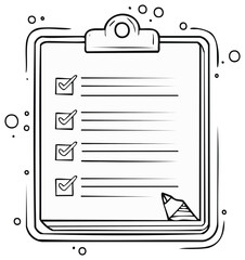 Checklist Clipboard with Checkmarks and Pencil Hand Drawn Illustration Style