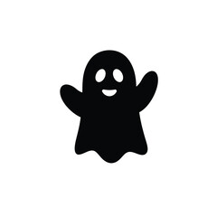 Black ghost icon with happy face and waving arms white