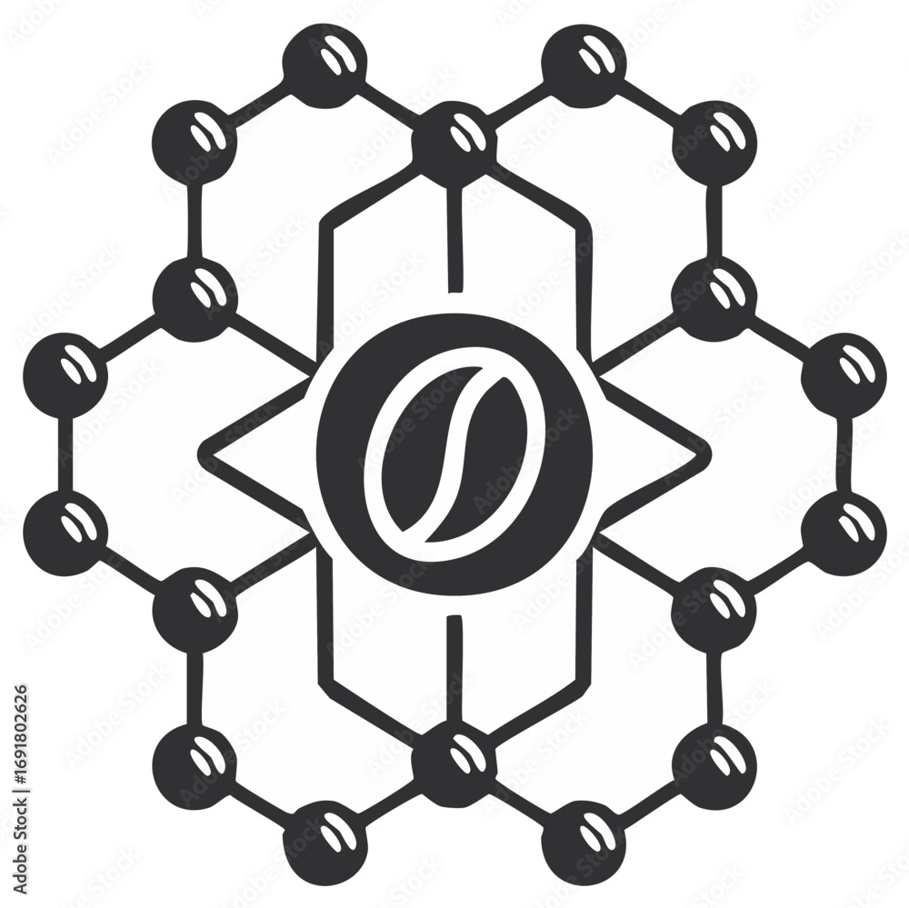 Aufkleber coffee bean network system illustration. abstract molecular structure design.