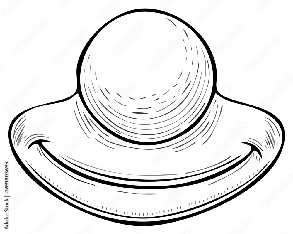 Poster smiling stylized form. a whimsical design of a hat with a smiling face in black and white.