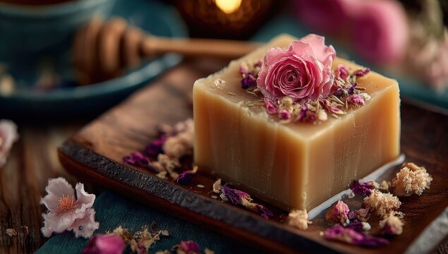 Natural soap bar, rose & floral accents