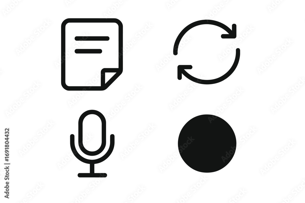 Poster minimalist line icon set for user interface design. vector icons for note, document, sync, update, v