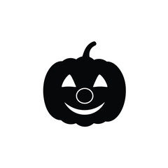 Black pumpkin icon with smiling face silhouette halloween