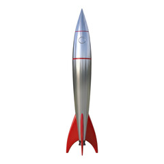Shiny silver rocket ship isolated on transparent background