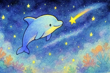 流れ星を追うイルカ