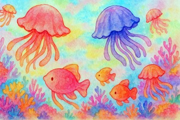 クラゲと魚のファンタジー海底