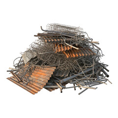 Fototapeta premium Pile of scrap metal isolated on transparent background, ready for recycling