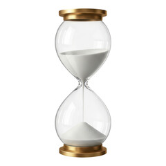 Hourglass with white sand isolated on transparent background, time is running out