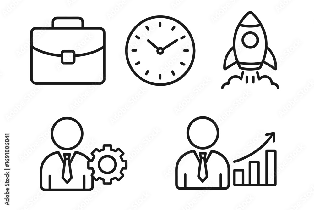 Poster business line icon set for startup success and project management. modern thin line vector symbols o