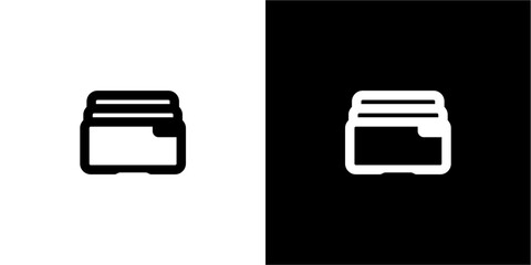 Simple graphic illustration of a credit card icon, displayed on two contrasting backgrounds.