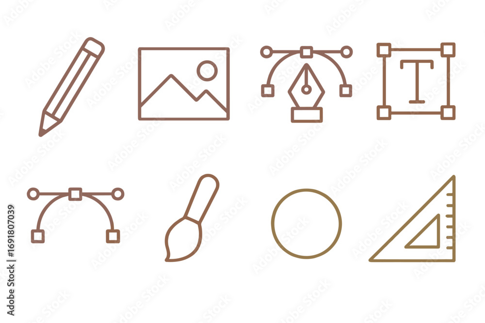 Poster minimalist linear icon set for graphic design. vector symbols for creative software. ui kit elements