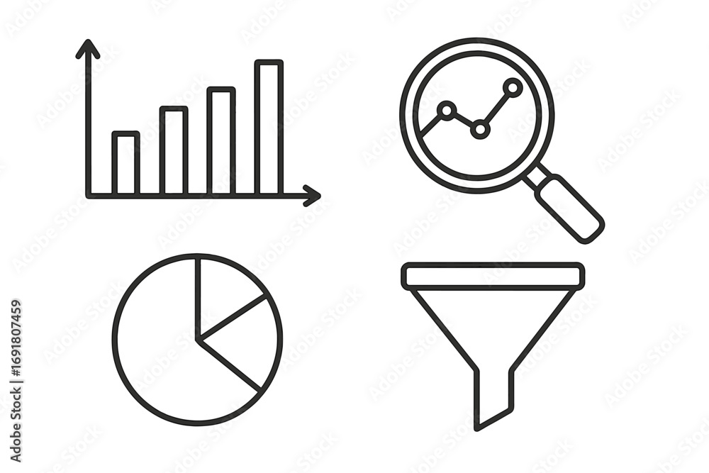 Poster data analysis linear icon set for business intelligence and statistics. thin line vector icons with 