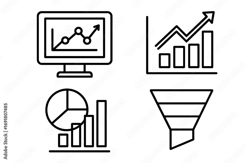 Poster data analysis icon set. linear icons for analytics, statistics, and business intelligence. includes 