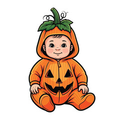 Vector art of cute baby in a pumpkin costume illustration