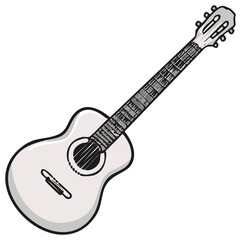 Naklejka premium Acoustic guitar illustration of a fretted musical instrument with strings on a white background