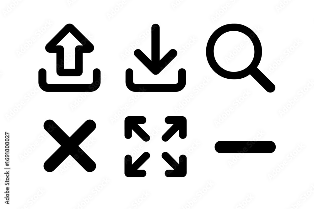 Poster essential interface icons set for web and mobile apps. vector symbols for upload, download, search, 