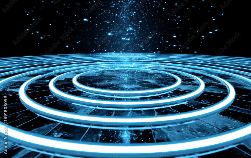 Aufkleber abstract blue glowing circular patterns in a futuristic space setting