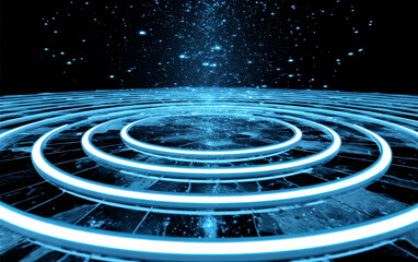 Abstract blue glowing circular patterns in a futuristic space setting