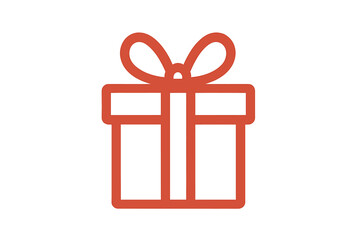 Gift box icon vector graphic. Simple line art present symbol for birthday, Christmas, or holiday celebration. Surprise package for shopping, bonus, or reward program concept.