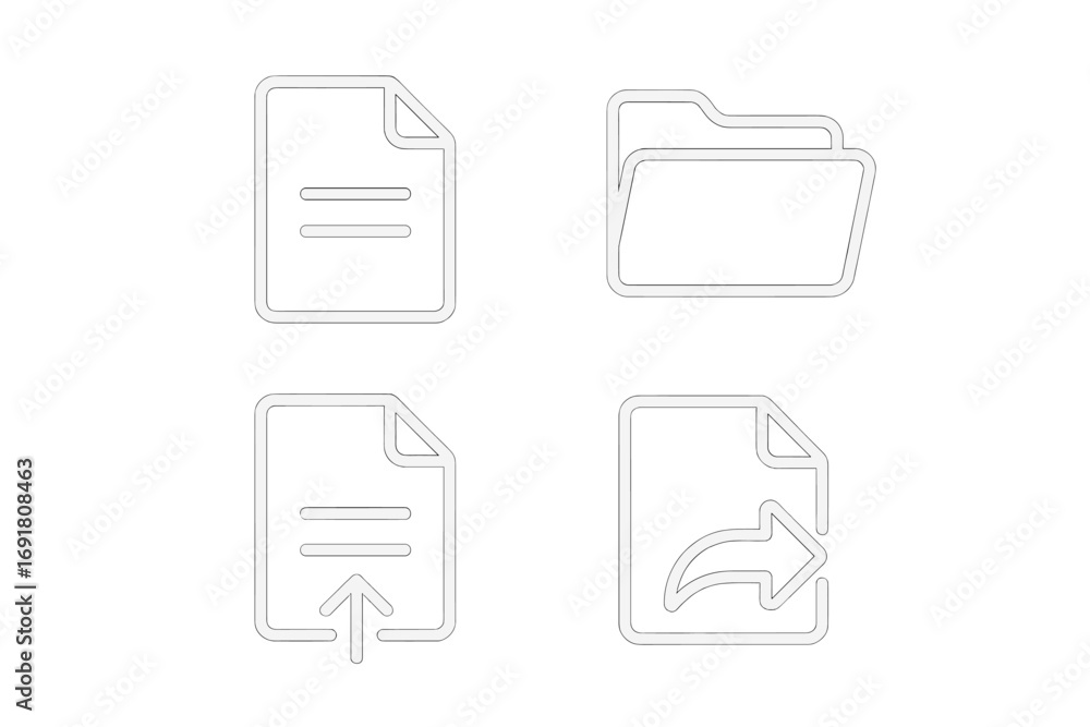 Poster minimalistic vector icons for file management, document sharing, data upload, and folder storage. cl