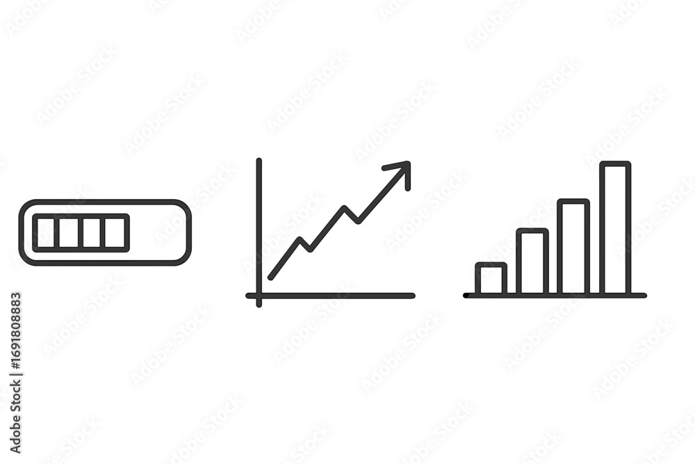 Poster vector line icons of progress bar, growth chart, and data statistics. minimalist pictogram bundle fo