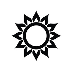 Black sun symbol with petal like rays icon white