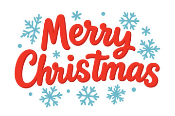 Merry Christmas lettering vector illustration. Festive holiday typography with snowflakes. Xmas greeting card design element. Winter celebration banner on transparent background.
