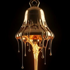 Gold Bell Dripping Liquid on Black Background