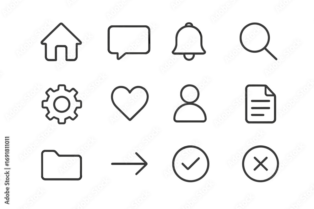 Poster web and mobile app ui line icon set. thin outline symbols for user interface design. vector collecti