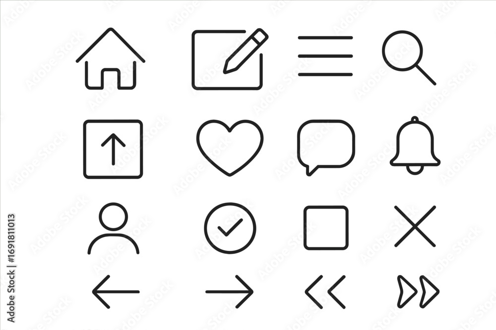 Poster minimal thin line icon set for web and app design. ui ux interface graphic elements. vector symbols 