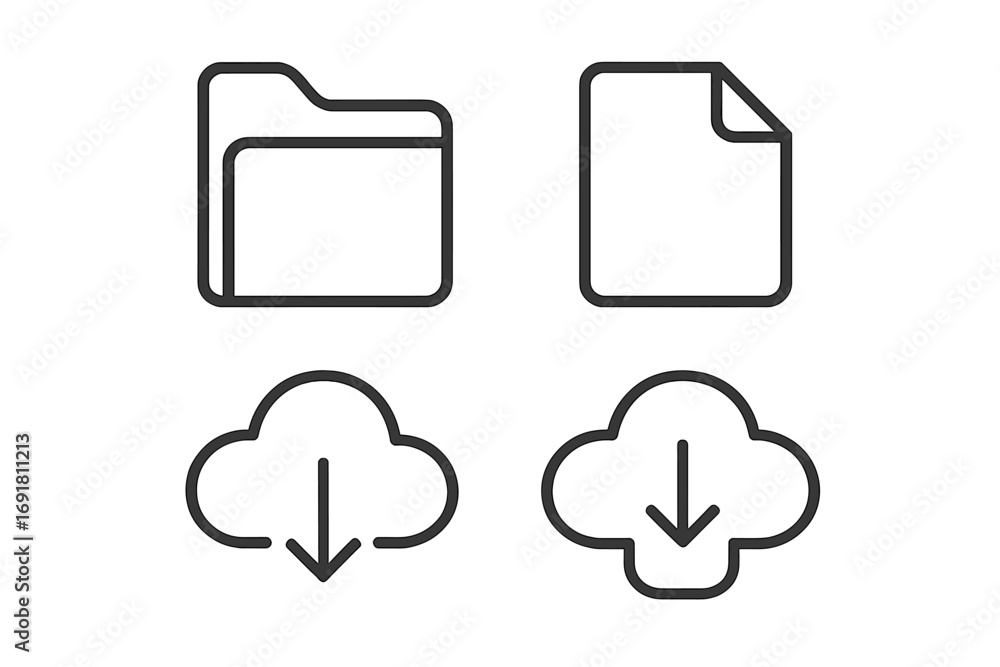 Aufkleber minimalist file management icon set. simple folder, document, and cloud download symbols. outline ve