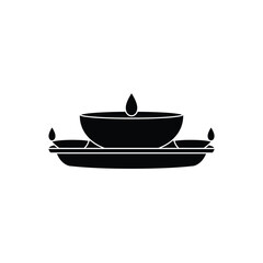 Black silhouette of aarti thali with lamps white