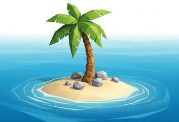 Obraz premium Small Island in the Middle of the Sea with Coconut Trees Vector Illustration