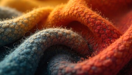 Close-up shot of luxurious, textured wool fabric in rich autumnal tones Perfect for textile, fashion, or craft projects needing a warm, natural background , crocheting, sweater